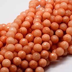 Gefärbt natürliche weiße Jade runde Perlen Stränge, facettiert, orange, 8 mm, Bohrung: 1 mm, ca. 48 Stk. / Strang, 15.3 Zoll