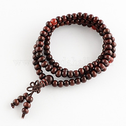 Товаров двойного назначения, обертывание стиль буддийский украшения дерева круглый бисера браслет или ожерелье, темно-красный, 520 мм, 108 шт / браслет