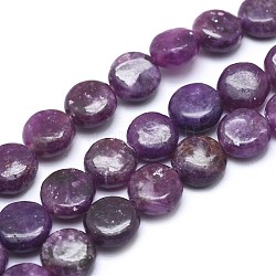 Lepidolita natural / hebras de perlas de piedra de mica púrpura, cuentas de espodumena, plano y redondo, 10x4.5~5mm, agujero: 0.8 mm, aproximamente 41 pcs / cadena, 15.7 pulgada (40 cm)