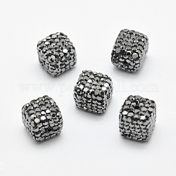 Perles de strass en argile polymère, cube, hématite, 10~11x10~11x10~11mm, Trou: 1.5mm