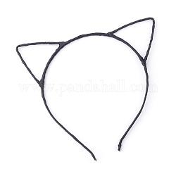 Accesorios para el cabello hierro gatito diadema, con cinta de poliéster, orejas de gato, negro, 113~124mm