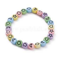 Kinderarmbänder, undurchsichtige Acryl-Emaille-Perlen Stretch-Armbänder, flach rund mit Mond & Herz & Blumenmuster, Farbig, Innendurchmesser: 2 Zoll (5 cm)