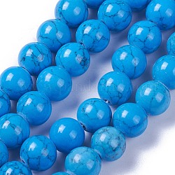 Chapelets de perles en turquoise synthétique, teinte, ronde, Dodger bleu, 8mm, Trou: 1mm, Environ 50 pcs/chapelet, 15.7 pouce ~ 15.86 pouces (40~40.3 cm)
