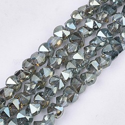 FilI di perline in vetro placcato, sfaccettato, diamante, acquamarina media, 4~4.5x3~3.5x3.5mm, Foro: 1 mm, circa 150pcs/filo, 17.3 pollice