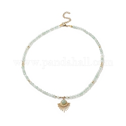 Collares de perlas naturales aventurina verde, 304 collar con colgante de abanico de acero inoxidable con cierre de pinza de langosta y extensor de cadena para mujer, 16-3/4 pulgada (42.5 cm)