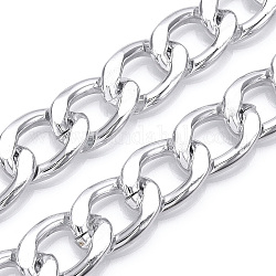 Chaînes aluminium de trottoir, chaînes à maillons cubains taille diamant, non soudée, couleur d'argent, 21.5x15x3.5mm
