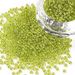 Perline di semi di vetro rotonde di grado 12/0, argento rivestito, giallo verde, 12/0, 2x1.5mm, Foro: 0.3 mm, circa 30000pcs/scatola