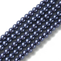 Brins de perles de verre teints écologiques, Grade a, ronde, cordon en coton fileté, bleu foncé, 6mm, Trou: 1.2~1.5mm, Environ 70 pcs/chapelet, 15.7 pouce