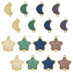 Connecteurs de liens en laiton sunnyclue, avec résine druzy, or, étoiles et la lune, couleur mixte, 16 pcs / boîte
