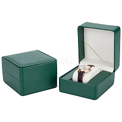 Scatole per orologi in pelle pu, con cuscino, sauqre, verde lime, 11x10.1x7.3cm