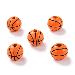 Natural Wood Beads, Dyed, Round, Basketball Pattern, 15.5x14.5mm, Hole: 3.2mm