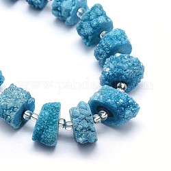 Natürliche Druzy Quarzkristall-Perlenstränge, Solarquarz, gefärbt, Nuggets, Deep-Sky-blau, 12~26x6~17 mm, Bohrung: 1~2 mm, ca. 14~16 Stk. / Strang, 7.9~8.3 Zoll (20~21 cm)