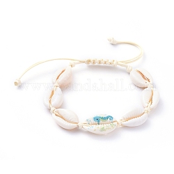 Adjustable Printed Cowrie Shell Braided Bead Bracelets, with Korean Waxed Polyester Cord, Sea Horse Pattern,  Inner Diameter: 2 inch~3-1/4 inch(5~8.3cm)