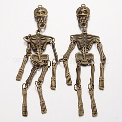 Menschliche Skelett tibetischen Stil Legierung große Anhänger, Bleifrei und Nickel frei und Cadmiumfrei, Antik Bronze, 99x22x5 mm, Bohrung: 1.7 mm