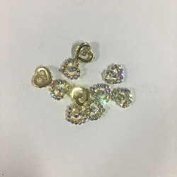 Cabochons Diamante de imitación de la aleación, accesorios de la decoración del arte del clavo, sin plomo y cadmio, corazón, dorado, crystal ab, 7x8x3mm