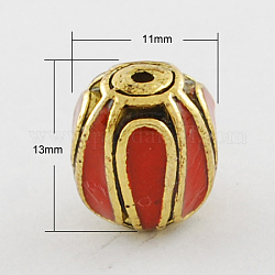 Handmade Indonesia Beads, with Alloy Cores, Oval, Antique Golden, Red, 13x11mm, Hole: 2mm