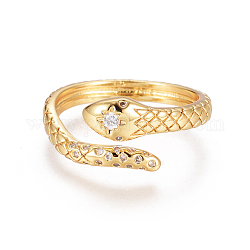 Brass Micro Pave Clear Cubic Zirconia Cuff Rings, Open Rings, Long-Lasting Plated, Snake, Golden, US Size 6(16.5mm)