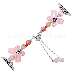 Bracelets de montre en perles acryliques papillon, avec chaînes en alliage couleur platine, rose, 12.7 cm, convient pour un connecteur de 42 mm/44 mm/45 mm de large