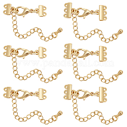 Beebeecraft 1 Box 8Pcs Layering Clasp 18K Gold Plated Multi Strand Triple Layered Necklaces Clasps Adjustable Chain Connectors with Lobster Claw Clasps for DIY Jewelry Making