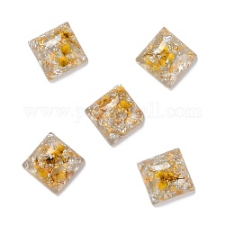 Cabujones de resina transparente, con flores secas, hoja de oro y plata, cuadrado, oro, 17.5x17.5x7.5mm