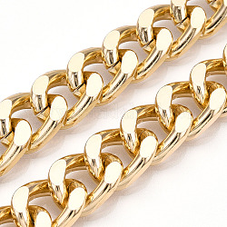 Cadenas de bordillo facetadas de aluminio, cadenas de eslabones cubanos con corte de diamante, sin soldar, la luz de oro, 16.5x12.5x4mm