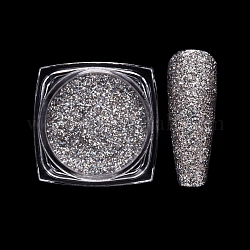 Лазерный блестящий порошок для ногтей, звездное небо / зеркальный эффект, блестящее украшение ногтей, серебряные, коробка: 30x30x16.5 мм