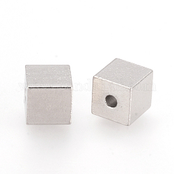 Abalorios de 304 acero inoxidable, cubo, color acero inoxidable, 8x8x8mm, agujero: 2 mm