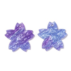 Disque acrylique gros pendentifs, avec de la poudre de paillettes, style de pierres fines imitation, sakura, violet foncé, 49x49x2~2.5mm, Trou: 2.8mm