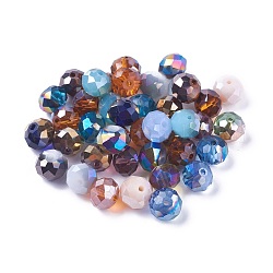 Electroplate Glass Beads, Faceted, Rondelle, Mixed Color, 9.5~10x7.5~8mm, Hole: 1~1.5mm