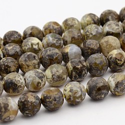 Nature Agate Round Bead Stands, Faceted, Dyed, Olive, 12mm, Hole: 1mm, about 32pcs/strand, 15.7inch