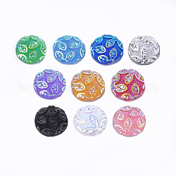 Resin Cabochons, Flat Round with Flower, Mixed Color, 12x3~3.5mm