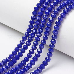 Chapelets de perles en verre opaque de couleur unie, facette, rondelle, bleu, 3.5x3mm, Trou: 0.4mm, Environ 138 pcs/chapelet, 15.7 pouce (40 cm)