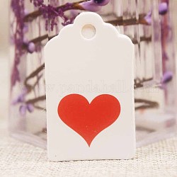 Paper Gift Tags, Hange Tags, For Arts and Crafts, For Wedding, Valentine's Day, Rectangle with Heart Pattern, White, 50x30x0.4mm, Hole: 5mm