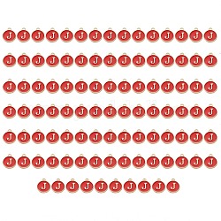 Charms aus vergoldeter Emaille-Legierung, emaillierte Pailletten, Flachrund, rot, Buchstaben j, 14x12x2 mm, Bohrung: 1.5 mm, 100 Stück / Karton