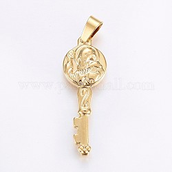 304 Stainless Steel Pendants, Key with Human, Golden, 35x12.5x3.5mm, Hole: 7x4mm