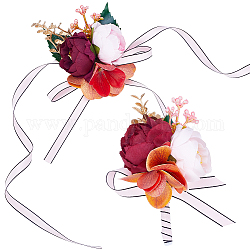 Craspire 2 Uds. 2 estilos de tela de seda y ramillete de muñeca de imitación de flores de plástico y ramillete en el ojal, para la boda, decoraciones de fiesta, colorido, 675~130x8.5~100x0.2~54mm, 1pc / estilo