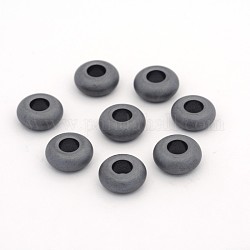 Electroplate Non-magnetic Synthetic Hematite Beads, Large Hole Rondelle Beads, Frosted, Black Plated, 14x6mm, Hole: 5.5mm