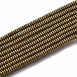 Electrochapa no-granos de hematites sintético -magnéticos hebras, Disco redondo plano, oro chapado, 2x1mm, agujero: 0.8 mm, aproximamente 450~456 pcs / cadena, 15.75 pulgada ~ 15.94 pulgadas (40 cm ~ 40.5 cm)