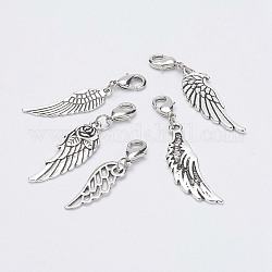 Alloy Pendants, Wing, with Brass Lobster Claw Clasps, Antique Silver, 35.5~47mm