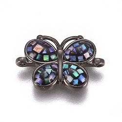 Abalone Shell/Paua Shell Links, with Brass Findings, Butterfly, Gunmetal, 12x18x3mm, Hole: 0.8mm