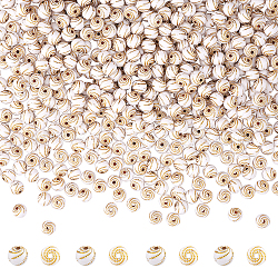 SUPERFINDINGS Opaque Acrylic Beads, Round with Sprial Dots Pattern, Golden, White, 7.5x7mm, Hole: 1.5~1.7mm, 900pcs/box