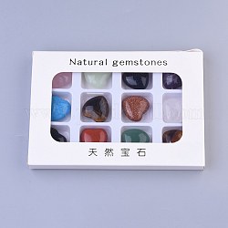 Piedras naturales mixtos y sintético, corazón amor piedra, piedra de palma de bolsillo para el equilibrio de reiki, 25x25x11.5~12.5mm, 12 unidades / caja