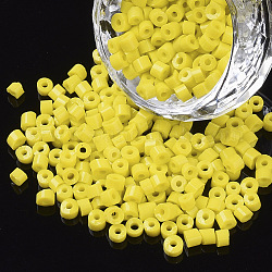 6/0 Glass Bugle Beads, Opaque Colours, Yellow, 6/0 3.5~5x3.5~4mm, Hole: 1mm, about 4500pcs/bag