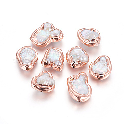 Perlas barrocas naturales perlas cultivadas de agua dulce, con fornituras de latón, pepitas, blanco, oro rosa, 17.5~23.5x16~22x8~9mm, agujero: 0.7 mm