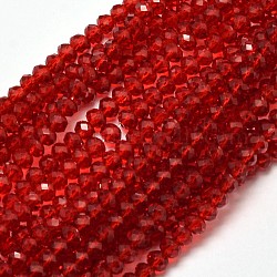 Fili di perle di vetro trasparente sfaccettato rondelle, rosso scuro, 3.5x2mm, Foro: 0.5 mm, circa 148pcs/filo, 14.9 pollice