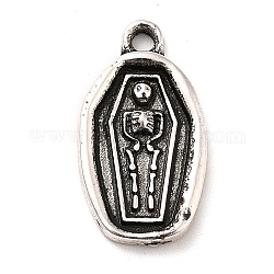 Pendentifs en alliage de style tibétain, Halloween, cercueil ovale avec breloque tête de mort, argent antique, 20x11x2.1mm, Trou: 1.8mm