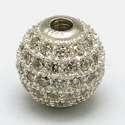 Runde 925 Sterling Silber Perlen, mit Mikro ebnen Zirkonia, Platin Farbe, 8 mm, Bohrung: 1 mm