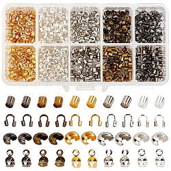 Accessoires de bijoux sunnyclue, avec des perles de sertissage en laiton, fer caches noeuds, couvre-perles à écraser en laiton et tuteurs en fil de laiton, couleur mixte, 1250 pcs / boîte