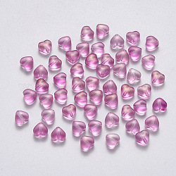 Transparente sprühlackierte Glasperlen, mit Glitzerpulver, Herz, Violett, 6x6x4 mm, Bohrung: 0.7 mm