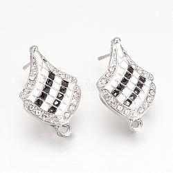 Alloy Enamel Stud Earring Findings, with Loop and Grade A Rhinestone, Platinum, 25x16x15mm, Hole: 2mm, Pin: 0.6mm